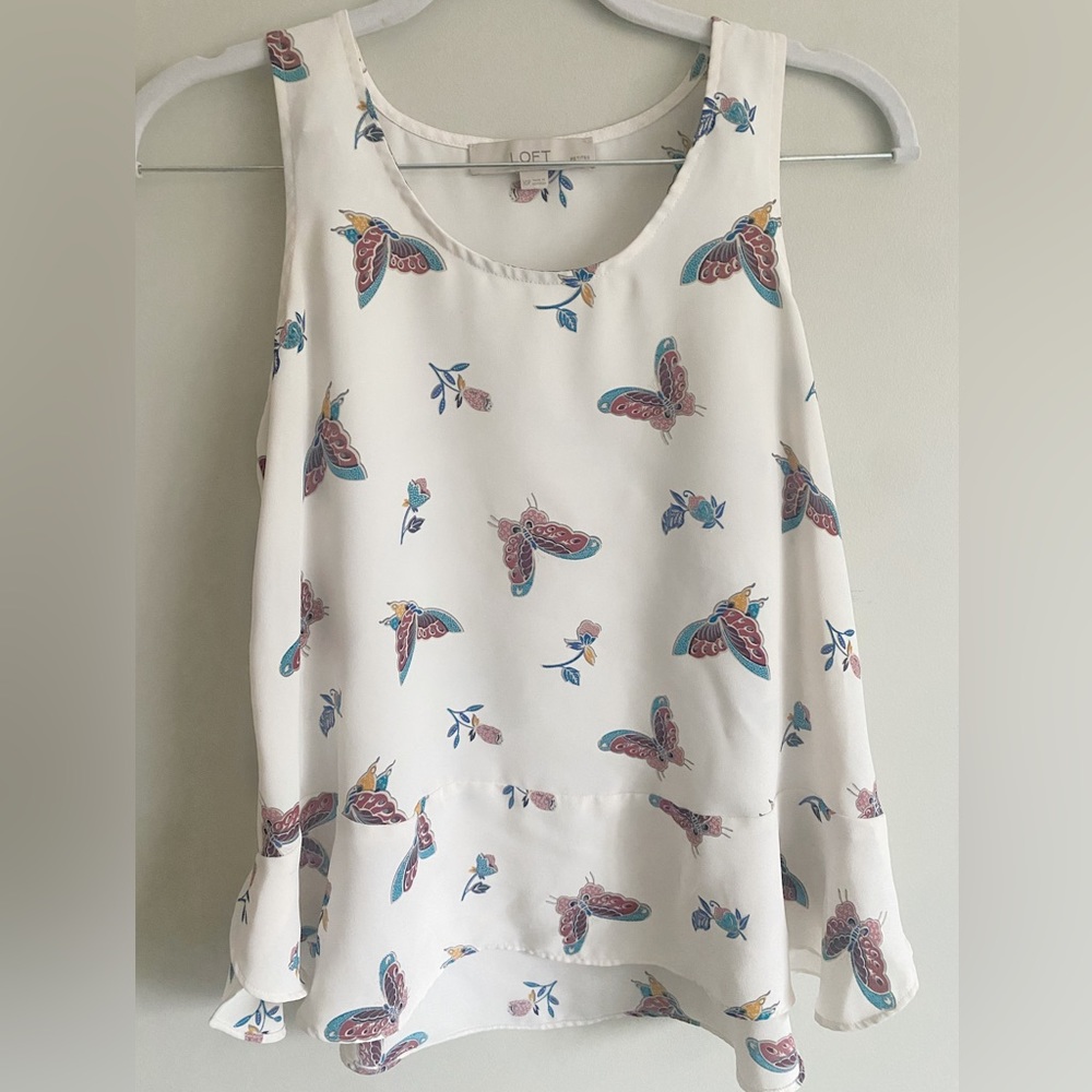 Ann Taylor Loft butterfly ruffle tank